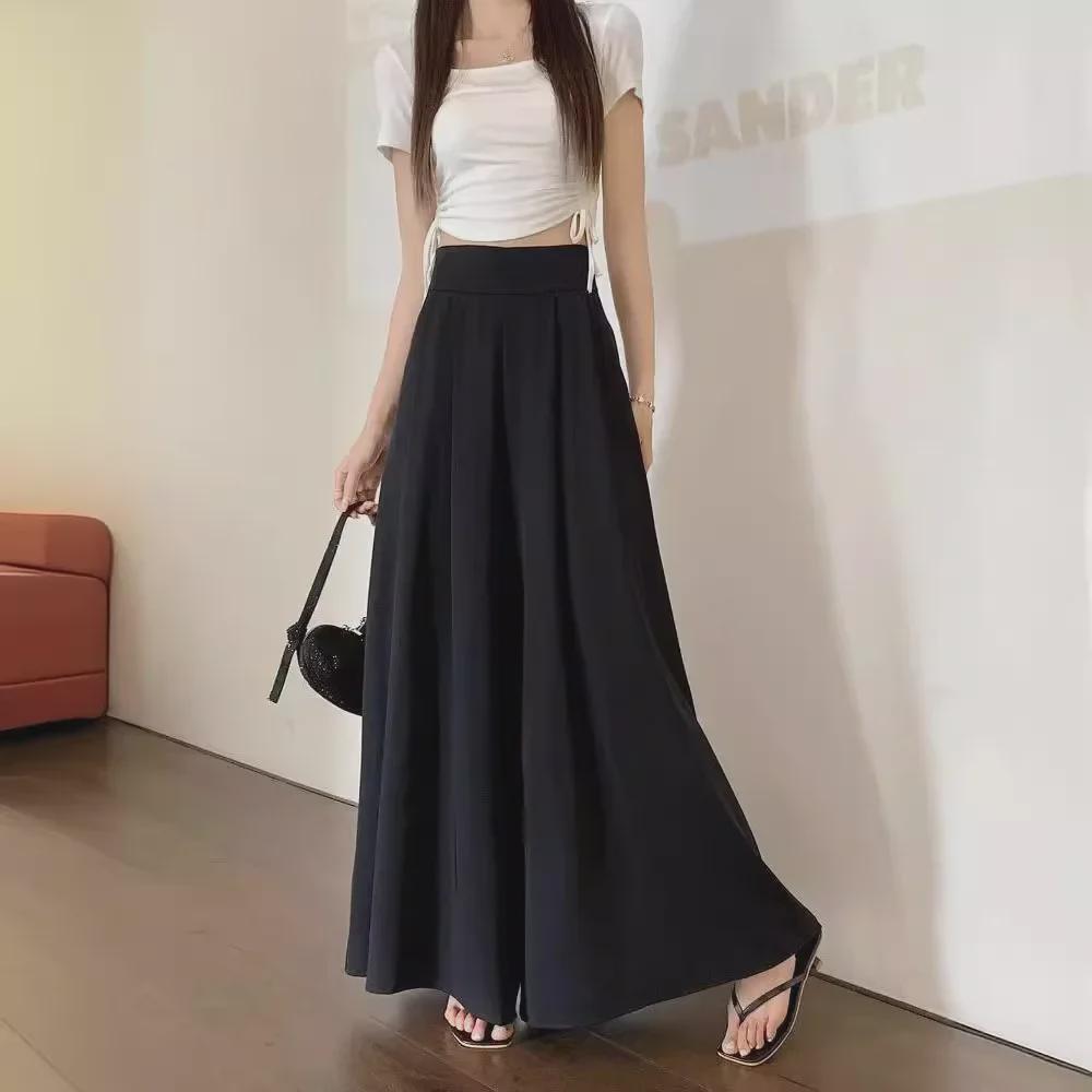 Korean Style 2024 Wide-Leg Women's Skirt-Pants: Super Loose Summer Casual Draped Swing Design