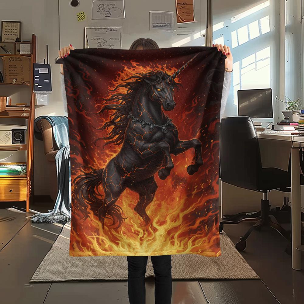 Flame Tiger Horse Dog Death Print Flannel Blanket,High Quality Comfortable for All Seasons,Home Decor,Warmth and Comfort,Perfect for Christmas Gifts