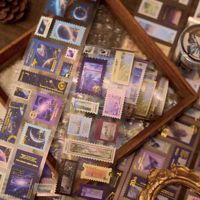 5.5*200cm Coated Paper with Gold Foil Stamping, Film Cutting, Adhesive Tape, Retro Stamps, Planner, Decorative Sealing Stickers