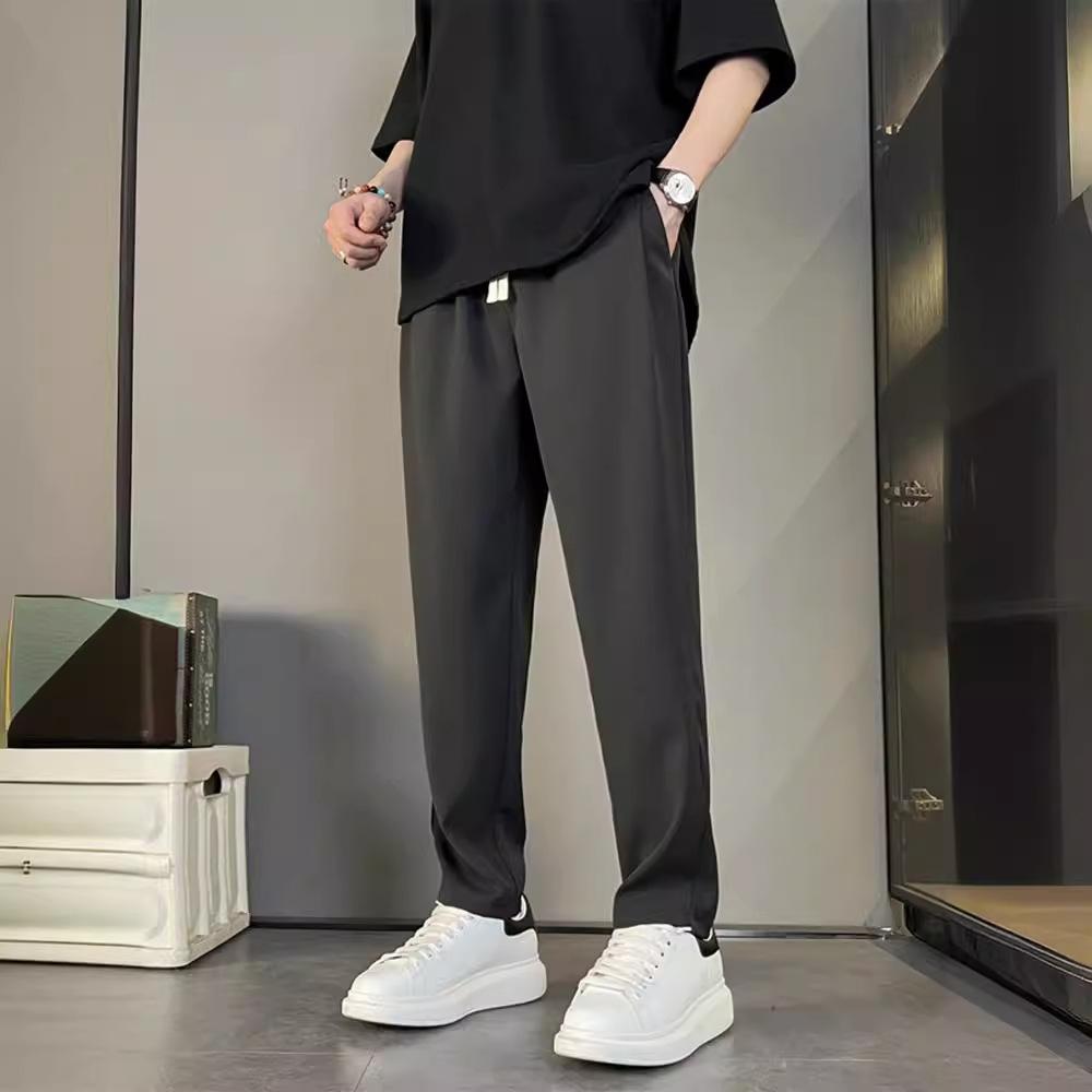 Summer new drape trousers men's silky smooth vertical anti-wrinkle casual pants men's straight-leg pants micro-cone versatile long pants