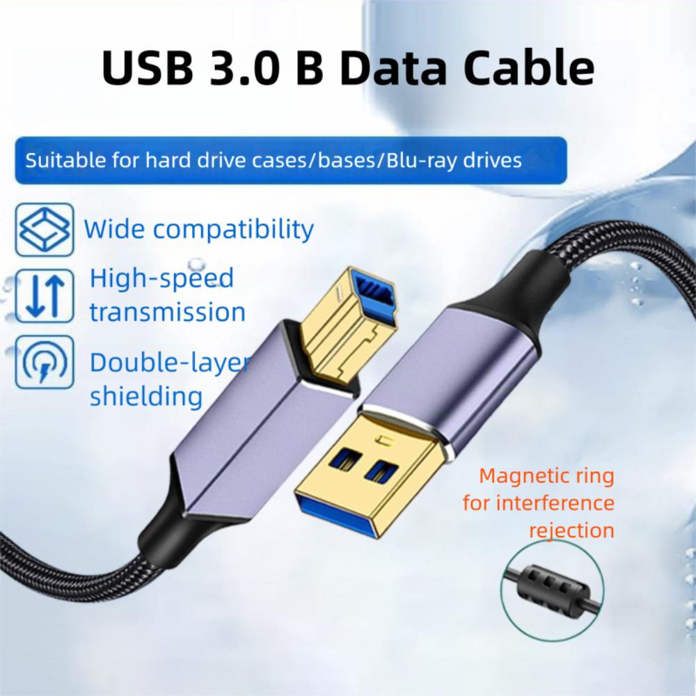Male To Male USB A To USB B 3.0 Cable Braided Nylon SSD Line for Epson/HP/Canon Laptop Computer