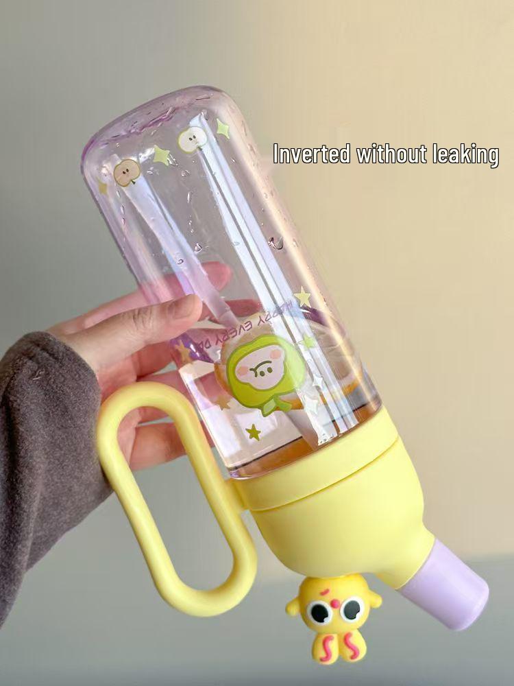 Ura-ra Cartoon Handle Straw Cup: Portable Plastic Cup for Kids' School and Travel