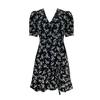 Black Floral Dress Looks Thin Summer New Skirt French Waist Lotus Leaf Short Skirt Tie-dye