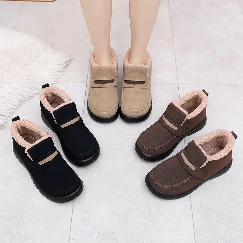 2025 New Women's Snow Boots Soft Loafers Women's Winter Korean Casual Warm Short Boots Female Comfort Slip on Flat Cotton Shoes