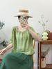 Leinen Retro Patchwork Schlankmachendes Rundhals Kurzarm Damen Top - Sommer 2026 Kollektion