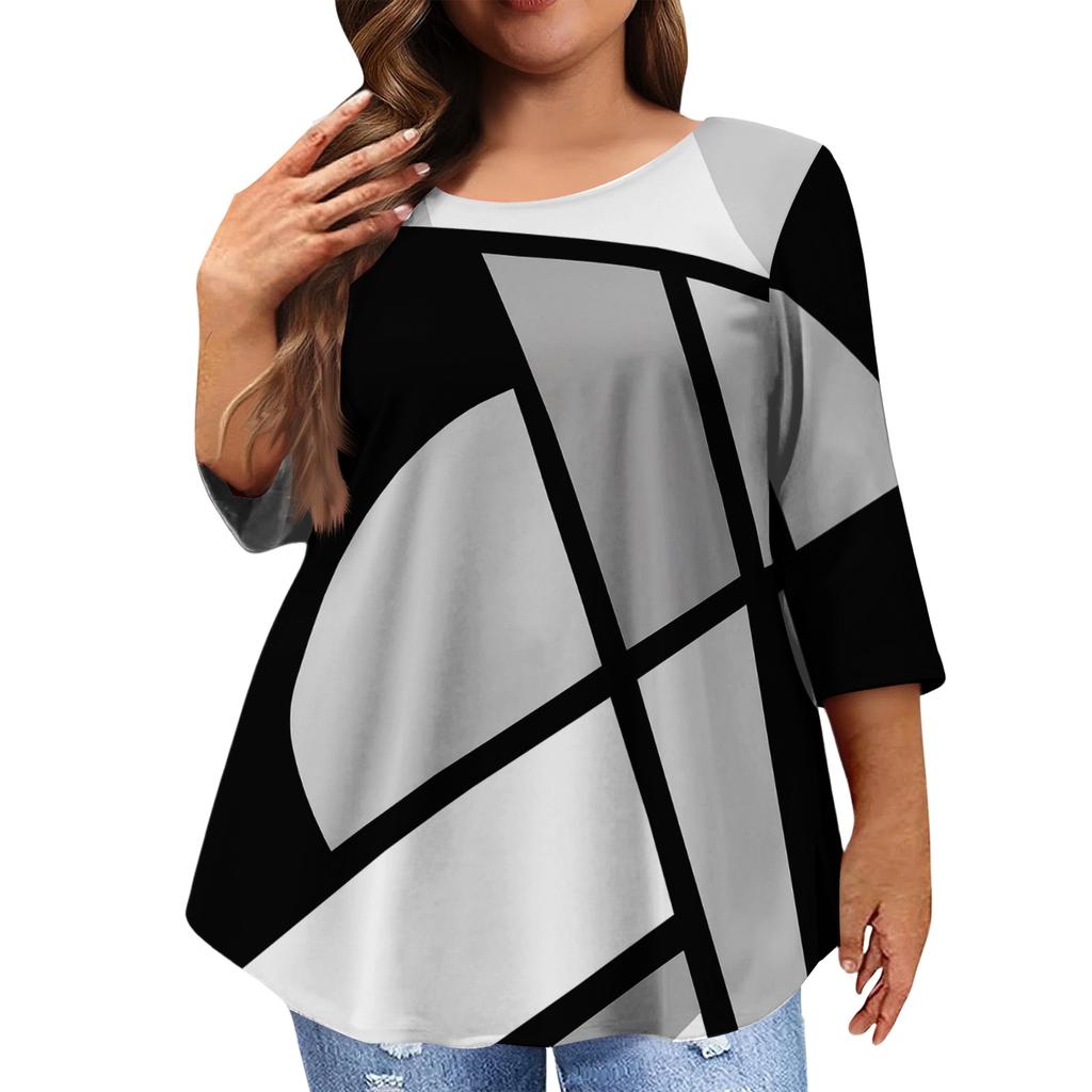 Women's Fashion Casual Round  Neck 3/4 Sleeve Oversized Top