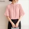 ZANZEA Women Round Neck Loose Casual Flare Half Sleeve Blouse
