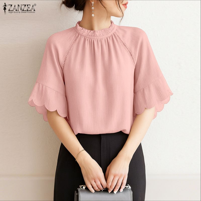 ZANZEA Women Round Neck Loose Casual Flare Half Sleeve Blouse