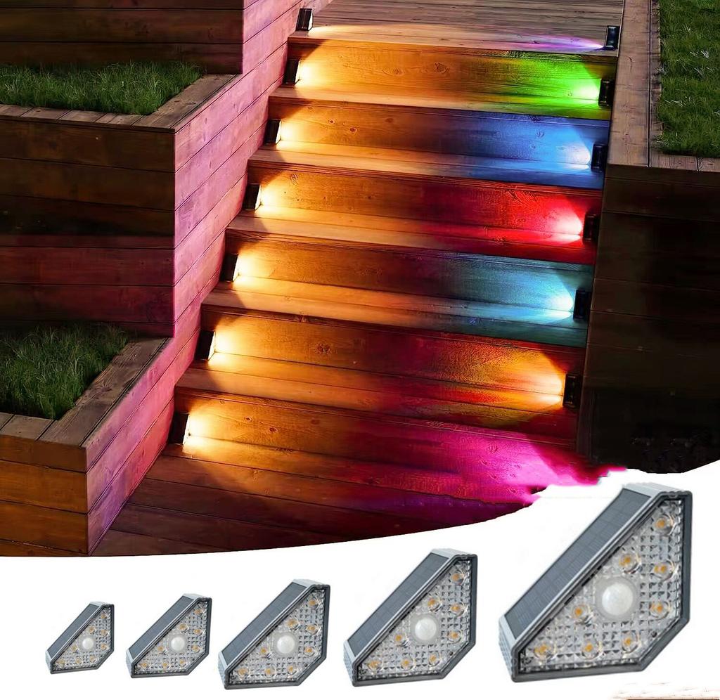 Solar LED Stair Light with Motion Sensor LED Step 3 Mode RGB Lighting IP67 Decorative Light for Patio Garden Solar Panel Lamps