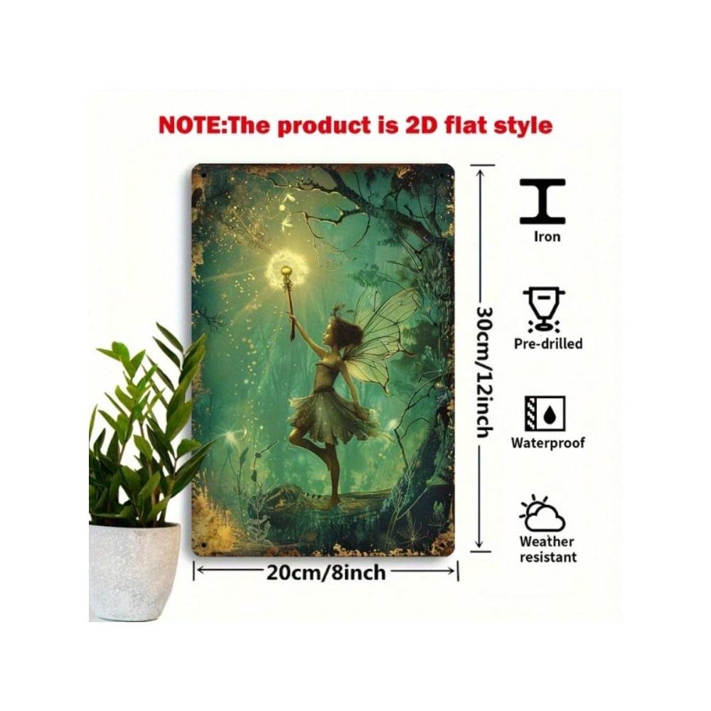 Vintage Fee mit Laterne Wald Metall Wandkunst Retro Gartendekoration Blechschild