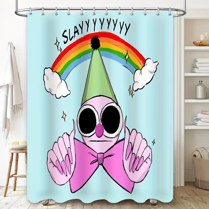 Cute Clown Shower Curtain Set Funny Circus Backdrop Bathroom Decor Washable Waterproof Home Party Themed Fabric