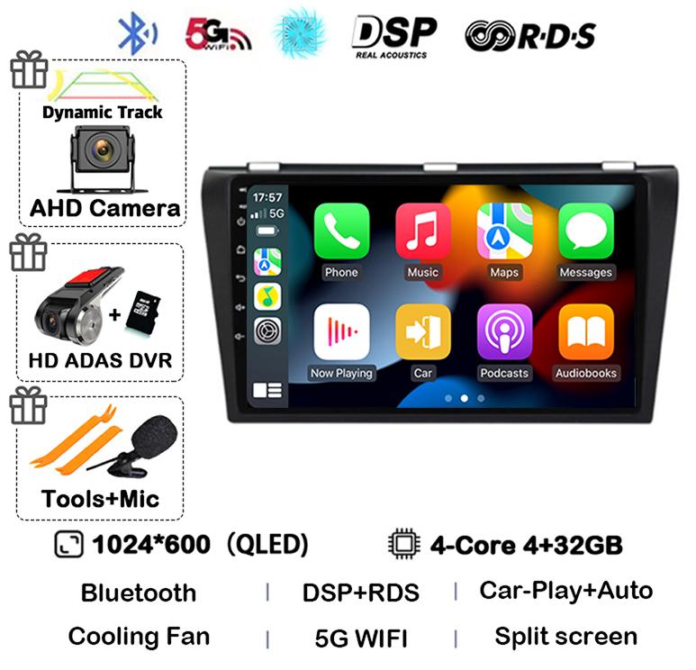 Android 14 Carplay Auto DSP Car Radio For Mazda 3 2003-2009 Mazda3 2din Multimidia Video Player Navigation GPS Stereo Head Unit