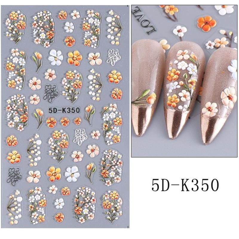 5D  Daisy Embossed Nail Stickers Colorful  Fresh Floral Designs Five-Petal Flower Self-Adhesive Diy Nail Art Decals Decorations