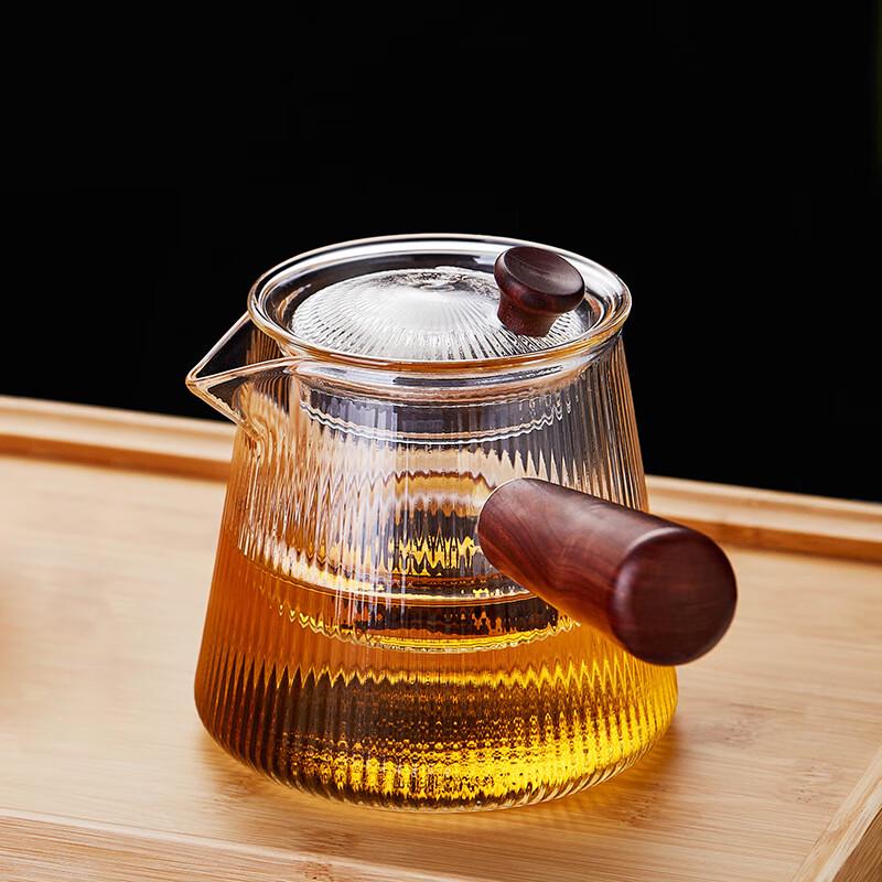 Heat-Resistant Glass Teapot with Wooden Side Handle