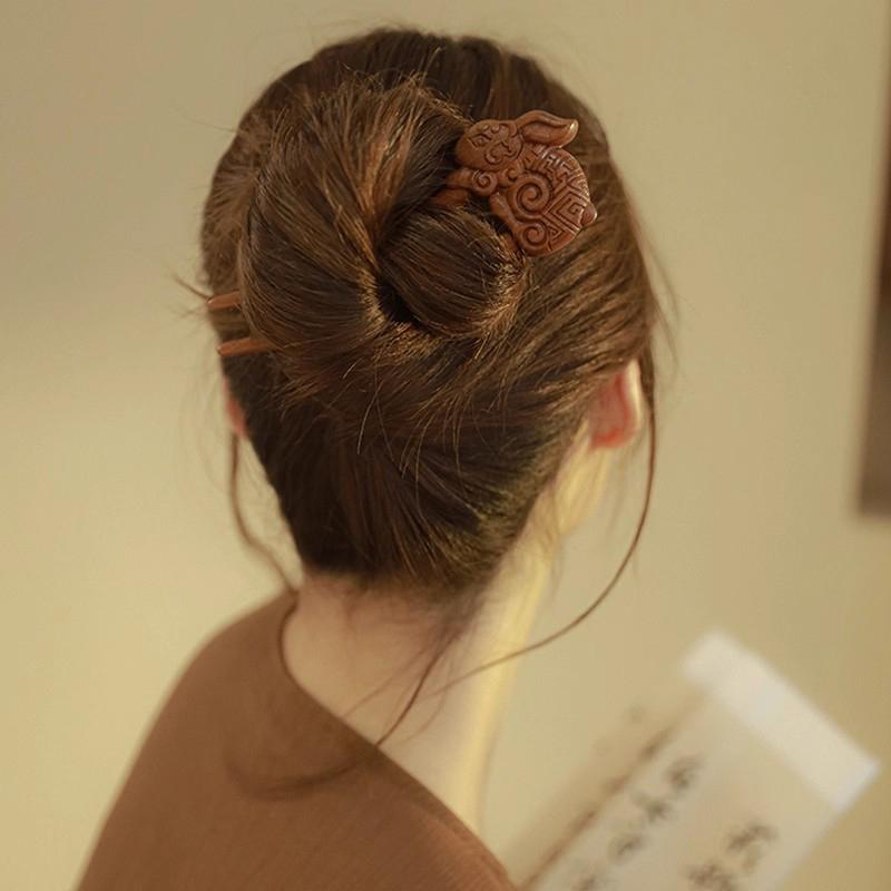 Wood Wooden Hair Stick U-Shaped Hair Fork Cat Butterfly Chinese Fashion Hairpin Buns Rabbit Headwear Girl Hair Accessories