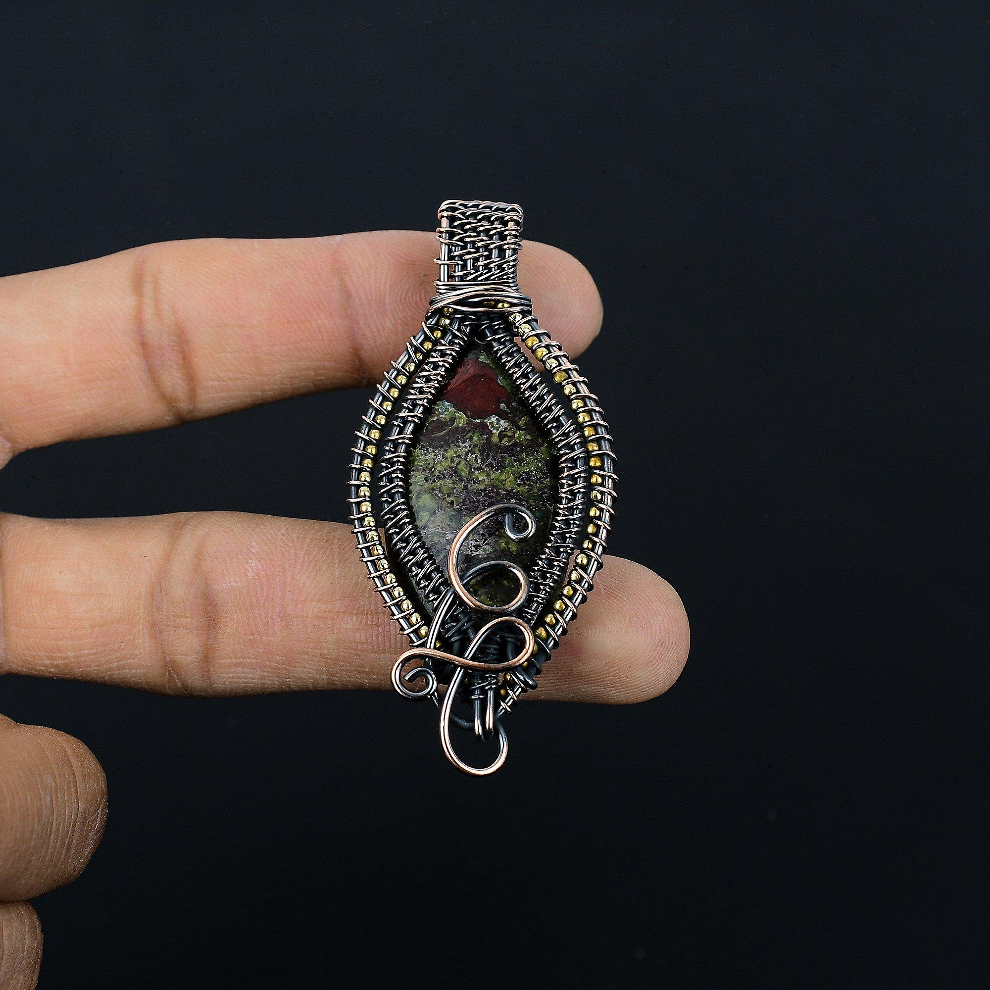 

Подвеска из яшмы Драконьей крови, обернутая медной проволокой 999 пробы, Ювелирные изделия с подвеской из драгоценного камня ручной работы, Подарки для жены, Новая подвеска 2.55 Inches