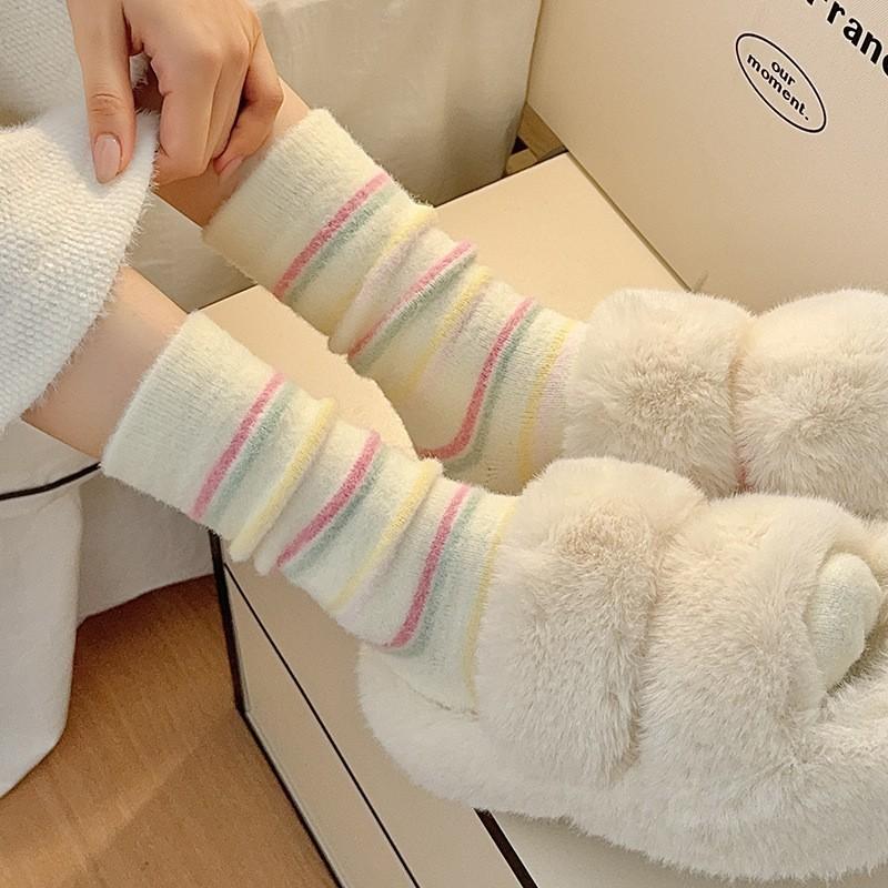 Socks Australian Fleece Stacking Socks Season Fleece Thickened Warm Striped Cute Cartoon Home Floor Sleeping Socks