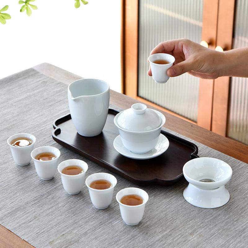 Dehua white porcelain tea set, Kung Fu tea set, complete set of tea, tea cup business gift set
