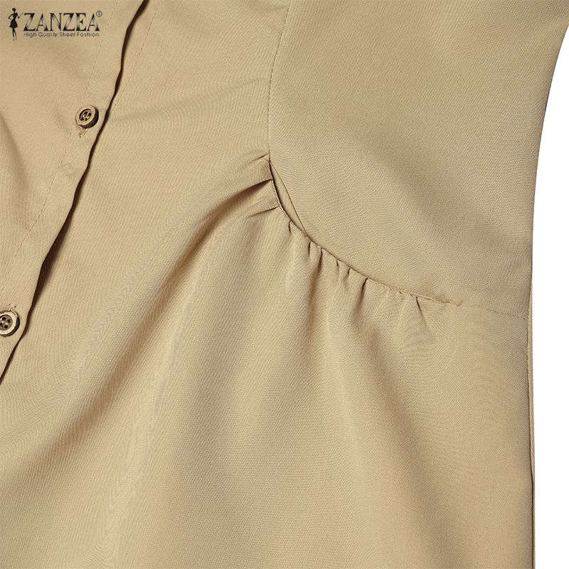 ZANZEA Women Daily Casual V-Neck Solid Color Summer Short Sleeve Dress