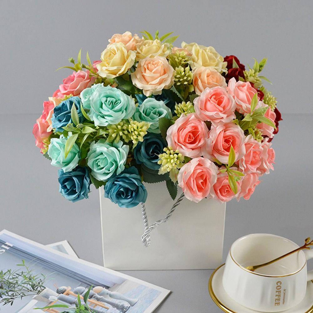 Silk Artificial Rose Bouquet 10 Heads Artificial Flowers  Wedding Decoration Flowers