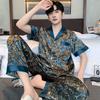 Pajamas men's summer ice silk short-sleeved trousers thin men can wear 1011 light luxury home simulation silk home suit