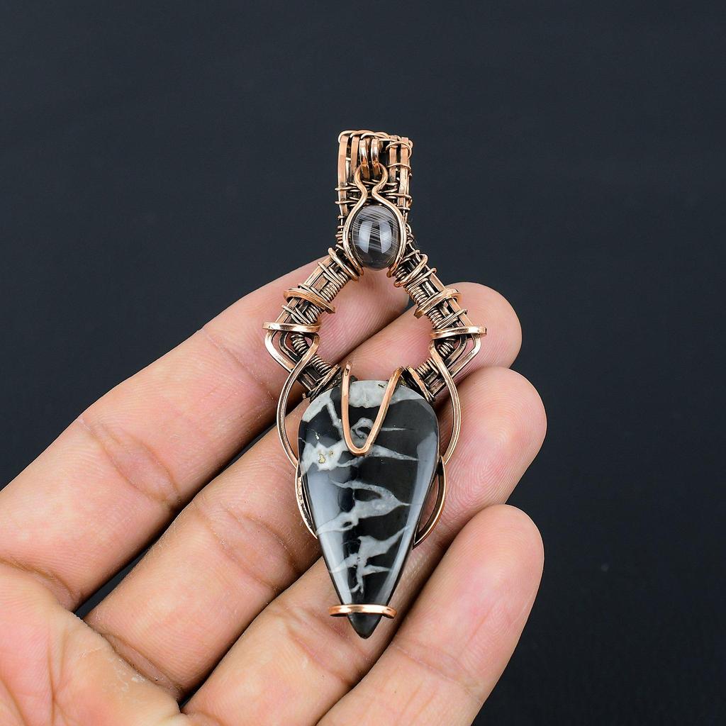 Mudcrack Fossil Gemstone Pure Copper Wire Wrapped Handmade Pendant Jewelry