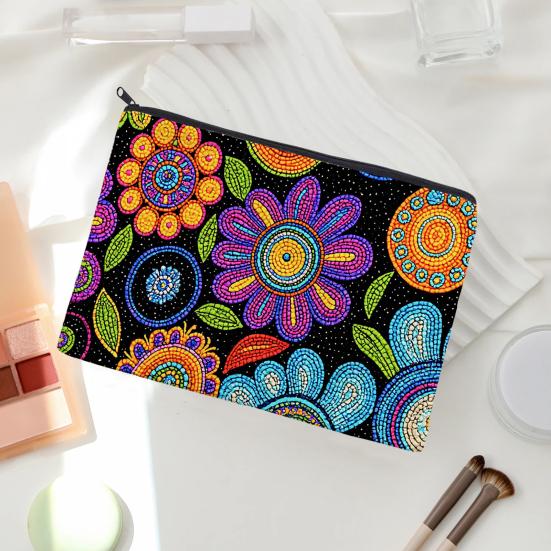 Makeup Bag, with Smooth Black Zipper, Colorful Pattern Printed, Large Capacity Canvas Storage Bag, for Travel Cosmetic Coin Key