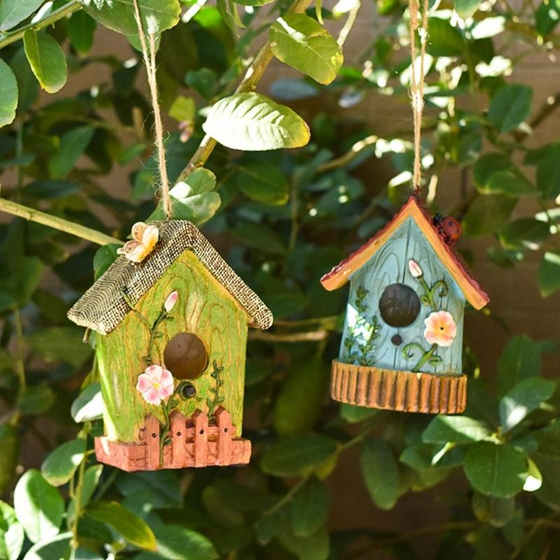 Hummingbird Cage House Outdoor Cage Nest Box Nest Cage Standing Hideouts Painted House for Small Bird