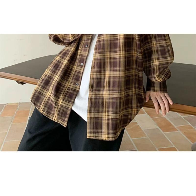 Camisa de Manga Larga Vintage Estilo Japonés para Hombre Holgada Casual