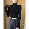 Stylish Women's Mid-High Collar Velvet Base Layer Top for Autumn/Winter - Thickened, Tight-Fit with Brushed Surface
