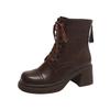 Fashion Women Black Ankle Boots Fashion Lace-Up Platform Thick Heel Motorcycle Booties Retro 2025 Autumn Winter Female Short Botas Shoes