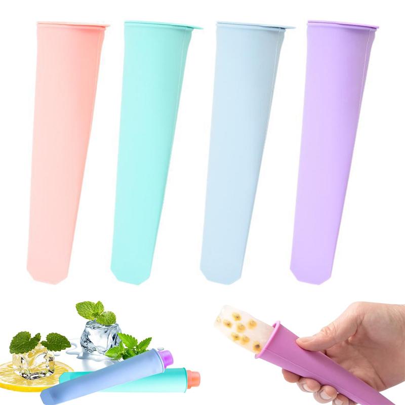 4Pcs Silicone Ice Cream Moulds Silicone Popsicle Mold Set with Lid Reusable 100ml Ice Lolly Pop Mould Popsicle Ice Lolly Maker
