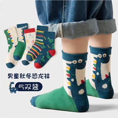 5 Pairs/Lot Winter Warm Baby Socks Thermal Thick Cotton Short Sock for Infant Autumn Cute Cartoon Dinosaur Print Kids Socks