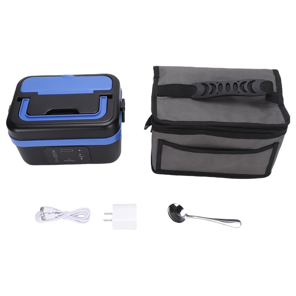 Electric Lunch Box Black Blue Cordless Rechargeable 1L Large Capacity Portable Self Heating Food Warmer for School