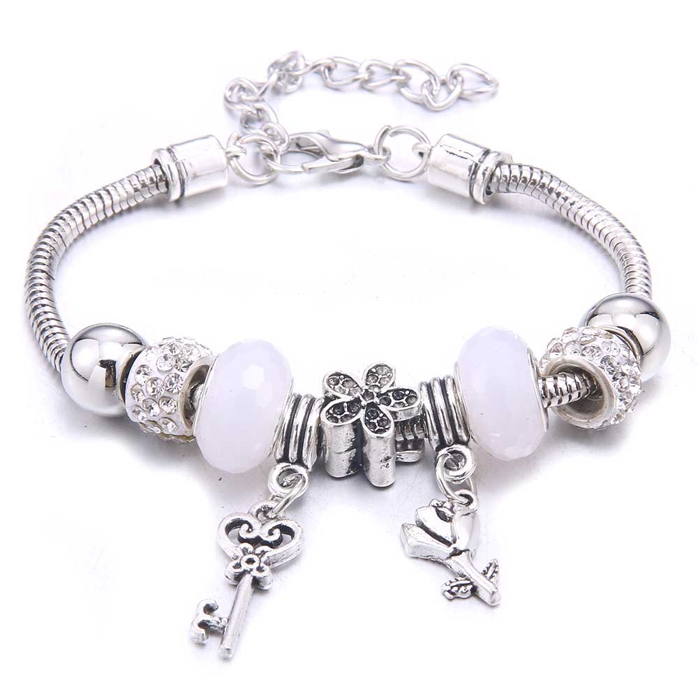 New Charm Bracelet & Bangles Jewelry White Butterfly Crown Beads Bracelets Brands Bracelets Fit Women Girl Friendship Gift
