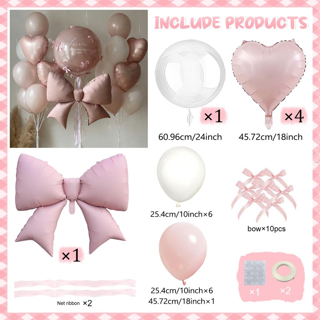 Rosa Schleife Liebe Ballon Set Transparenter BOBO Ballon Rosa Band Schleife für Geburtstag Hochzeit Babyparty Muttertag Ballon Dekoration