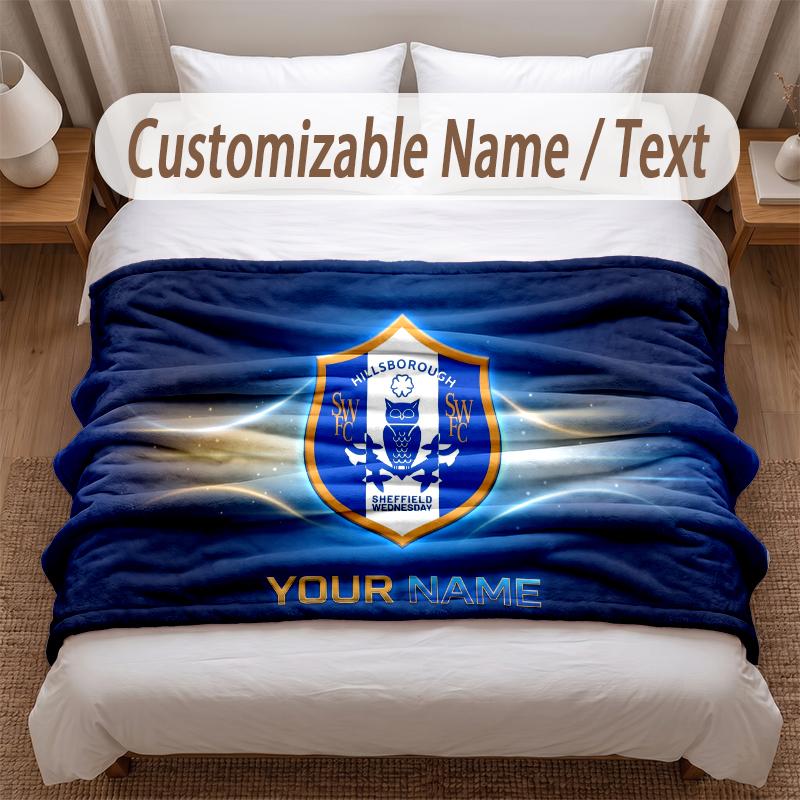 Sheffield Wednesday FC Printed Flannel Blanket Custom Name Text Soft Warm Throw For Bedroom Holiday Gift