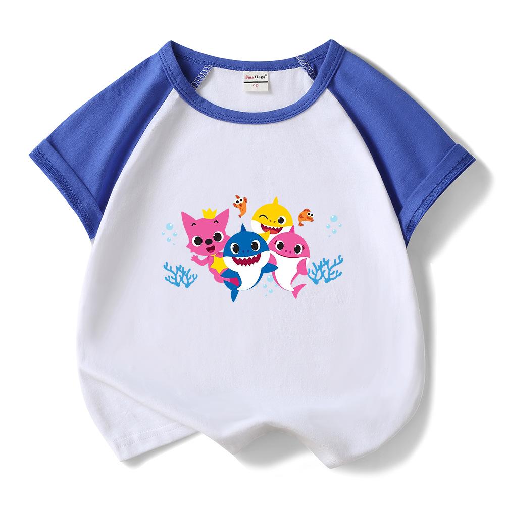 2023 Baby Shark Kids Summer Short Sleeve Cotton T-shirt & Shorts Set