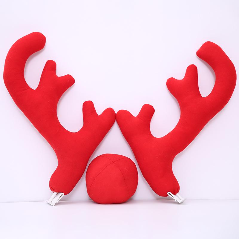 Car Christmas Decoration Elk Antler Car Vehicle Nose Horn Costume Decor Set Rudolph Christmas Reindeer Antlers Red Nose