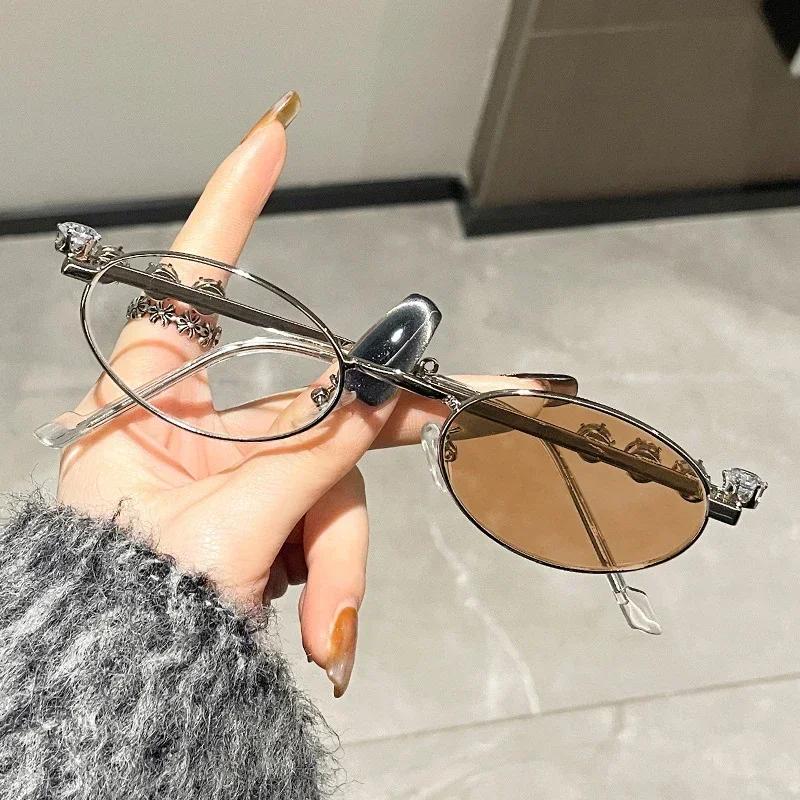 

Women s Luxury Diamond Pochromic Glasses Fashion Trend Small Oval Myopia Eyewear Color Changing Anti-UV Eyeglasses 0 To -4.0 -4.0