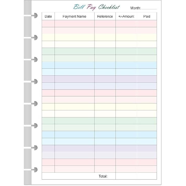 .com : Payment Checklist Refills - 50 Sheets/100 Pages Colorful Monthly Budget Forms for A5 Binder, 6 Hole Punched, 100 gsm White Paper, 5.8" x 8.3"