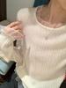 Lace-Trim Wool Knit Bell Sleeve Sweater - Spring/Autumn Long-Sleeve Top
