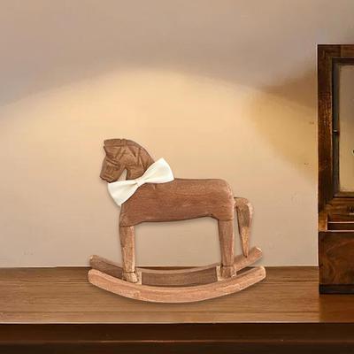 Rocking Horse Ornament Carved Wooden Figurine Housewarming Table Centerpiece Office Retro