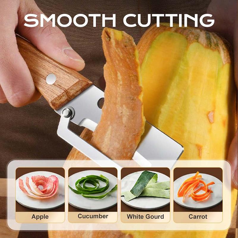 1Pc Stainless Steel Vegetable Peeler With Wooden Handle For Kitchen Veggie Fruit Carrot Orange & Potato Peeler Julienne-Homeclub