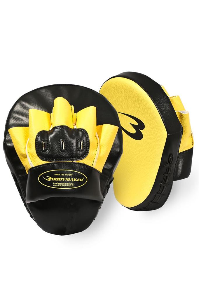 BODYMAKER Curved Punching Mitts for Martial Muay Boxing Martial Full Punching Striking Yellow x Black Arts, Karate, Kickboxing, Training, Thai,