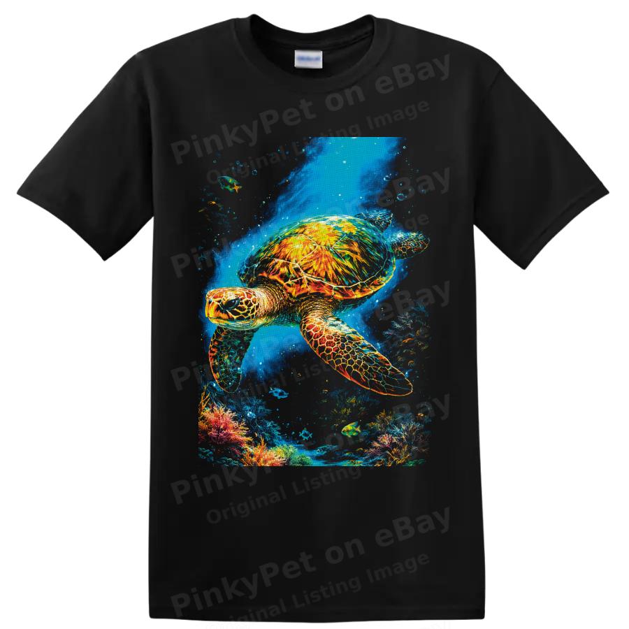 Sea Turtle T Shirt Colorful Coral Reef Ocean Wildlife Art Graphic Tee Gifts