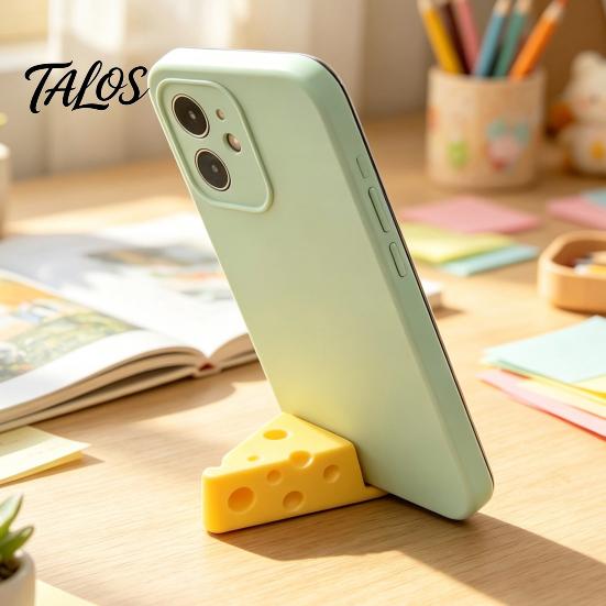 Hard Material Phone Holder 3D Printed Cheese Holder, Cute Mini Mount with Stand Keychain Ring, Lightweight Portable Desktop for Tablet Video Viewing