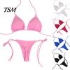 Lady Swimwear 2 Pcs/Set Bikini Set Solid Color Halter Neck Women Swimsuit Strap Thong for Beach