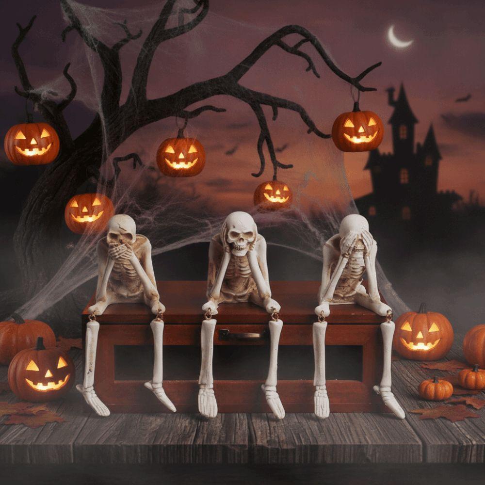 Realistic Halloween Skull Figurines Spooky Atmosphere Skeleton Decoration Festival Decoration