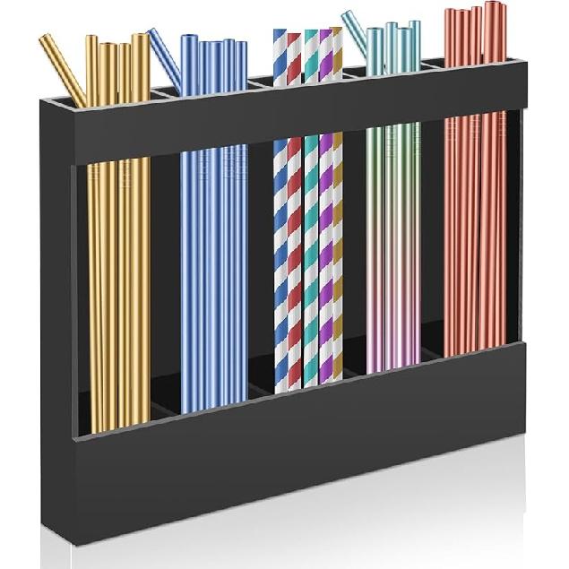 Acrylic Straw Holder for Cabinet, Reusable Straw Organizer with Double Sided Adhesive Tape Tumbler Straws Storage Container for Cupboard Drinking